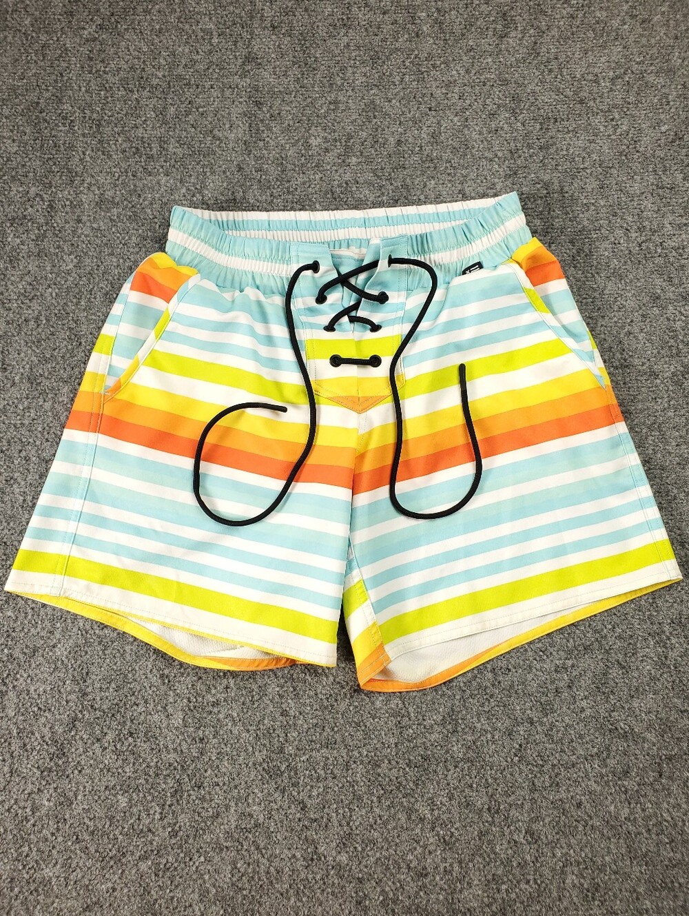 TomboyX Swim 7 Inch Shorts Size XS Unisex Mid Rise Spandex Rainbow Pride Stripe